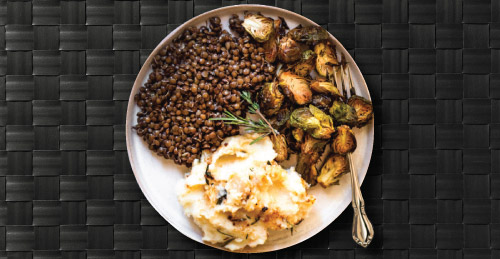 vegetarian lentils Brussels sprouts meal
