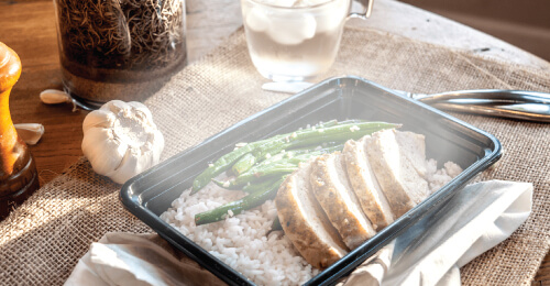 Healthy muscle muscle meal in microwave safe meal prep container