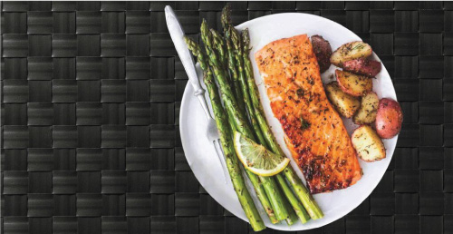 Senior meal designed to reduce inflammation, muscular degeneration and reduce risk of heart disease and stroke. Picture of grilled salmon. Senior meal designed to reduce inflammation, muscular degeneration and reduce risk of heart disease and stroke.
