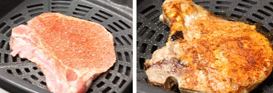 Cook the pork chops in the air fryer basket